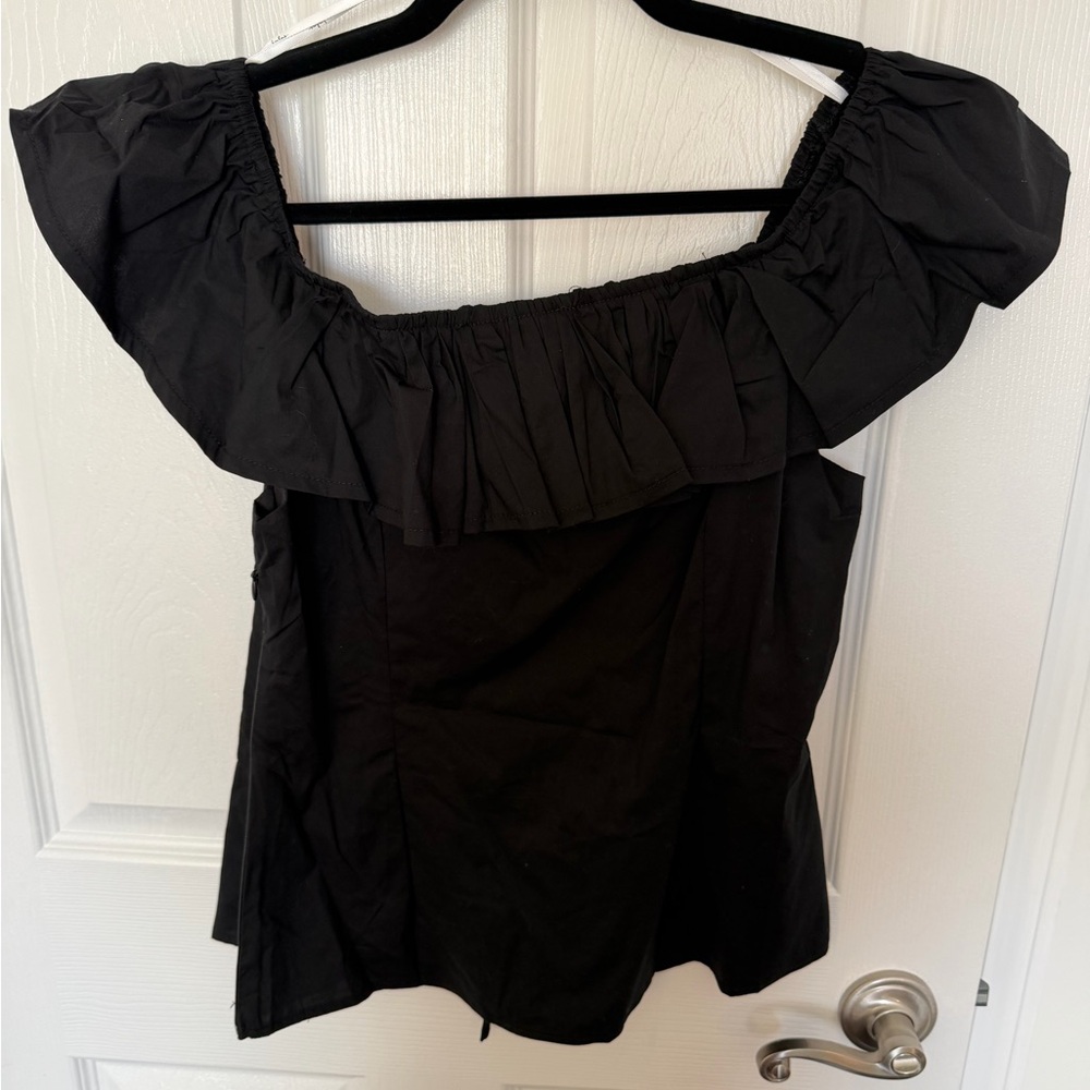 Lulu's Black Ruffle-Front Lace-Up Top - Picture 5 of 6